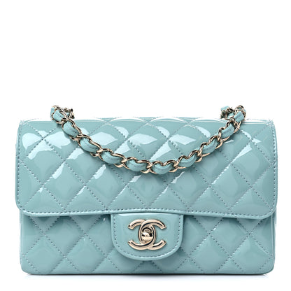 Chanel Patent Calfskin Quilted Mini Rectangular Flap Light Blue 1 of 9