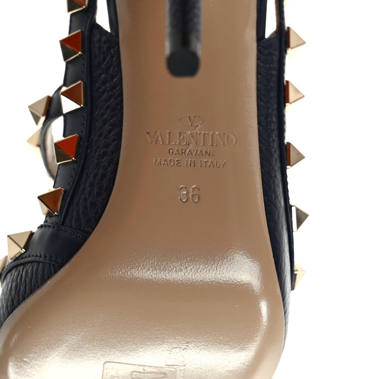 Valentino Garavani Pebbled Calfskin Rockstud Ankle Strap 100mm Pumps 36 Blue 6 of 7