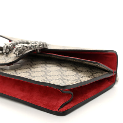 Gucci GG Supreme Monogram Suede Crystal Small Dionysus Shoulder Bag Beige Ebony Vulcanic Red 9 of 10