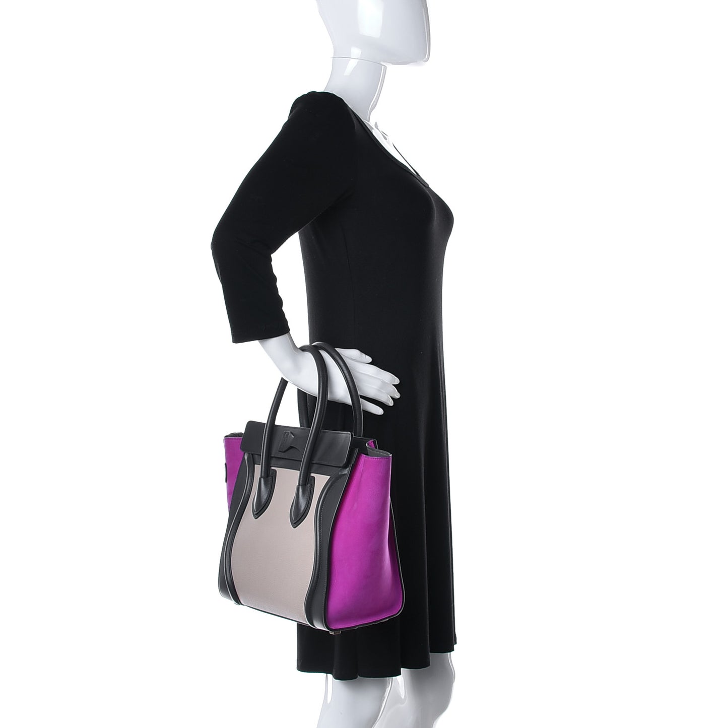 Baby Grained Calfskin Nubuck Nano Tri-Color Luggage Fuchsia