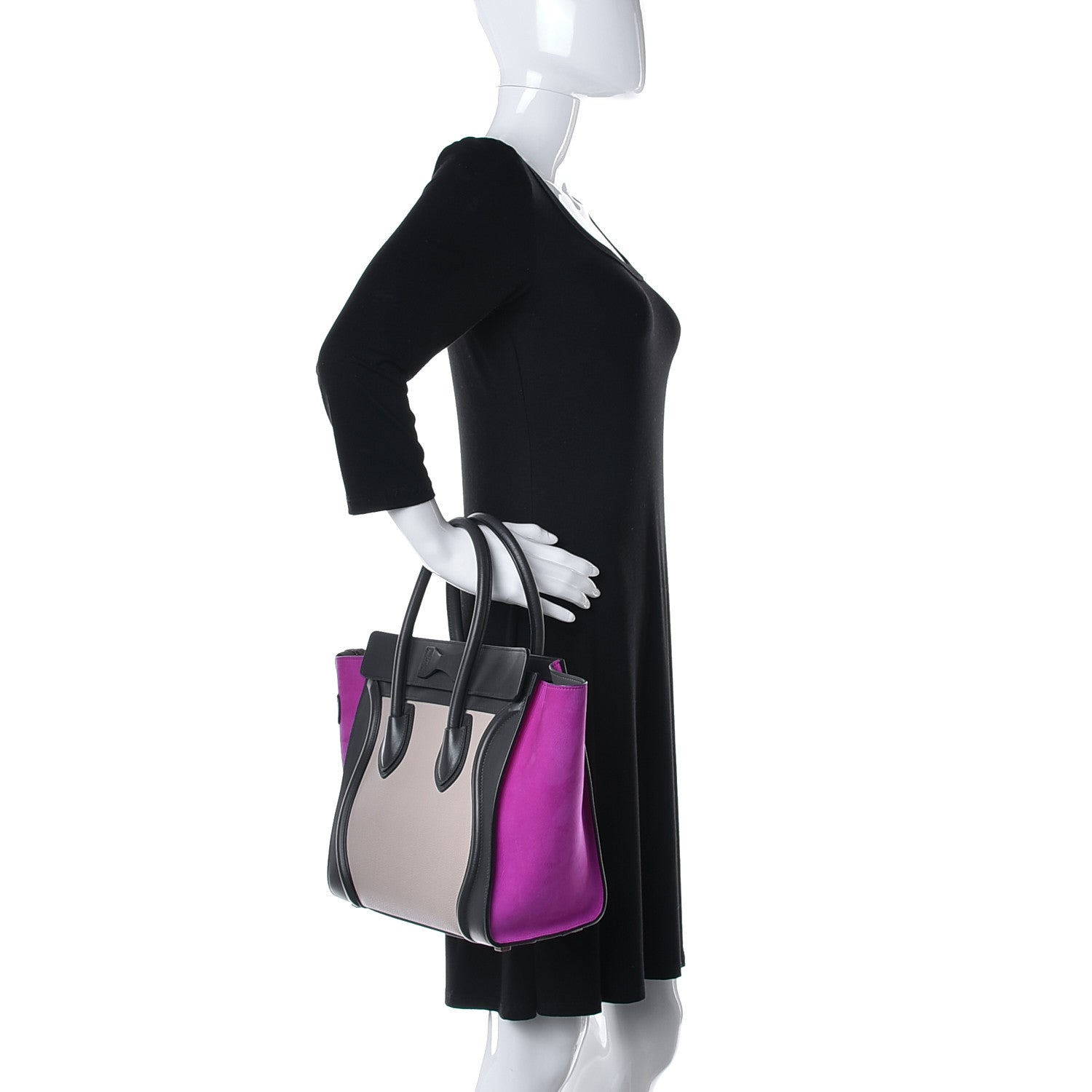 Celine Baby Grained Calfskin Nubuck Nano Tri-Color Luggage Fuchsia 2 of 26