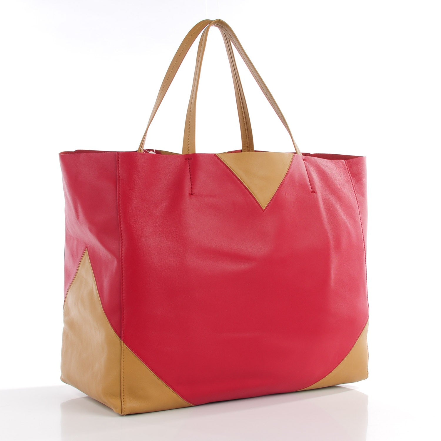 Celine Lambskin Horizontal Bi-Color Cabas Red Camel 3 of 8