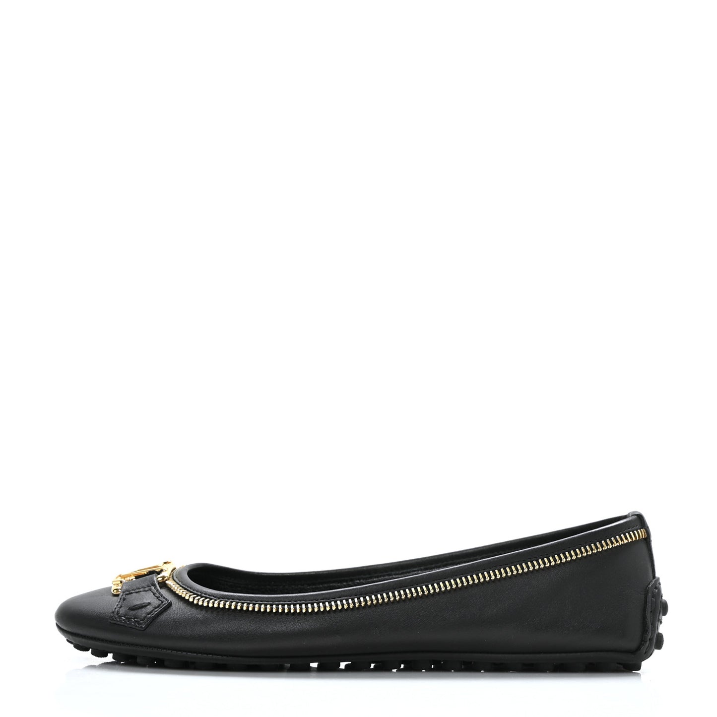 Calfskin Zip Oxford Ballerina Flats 36 Black