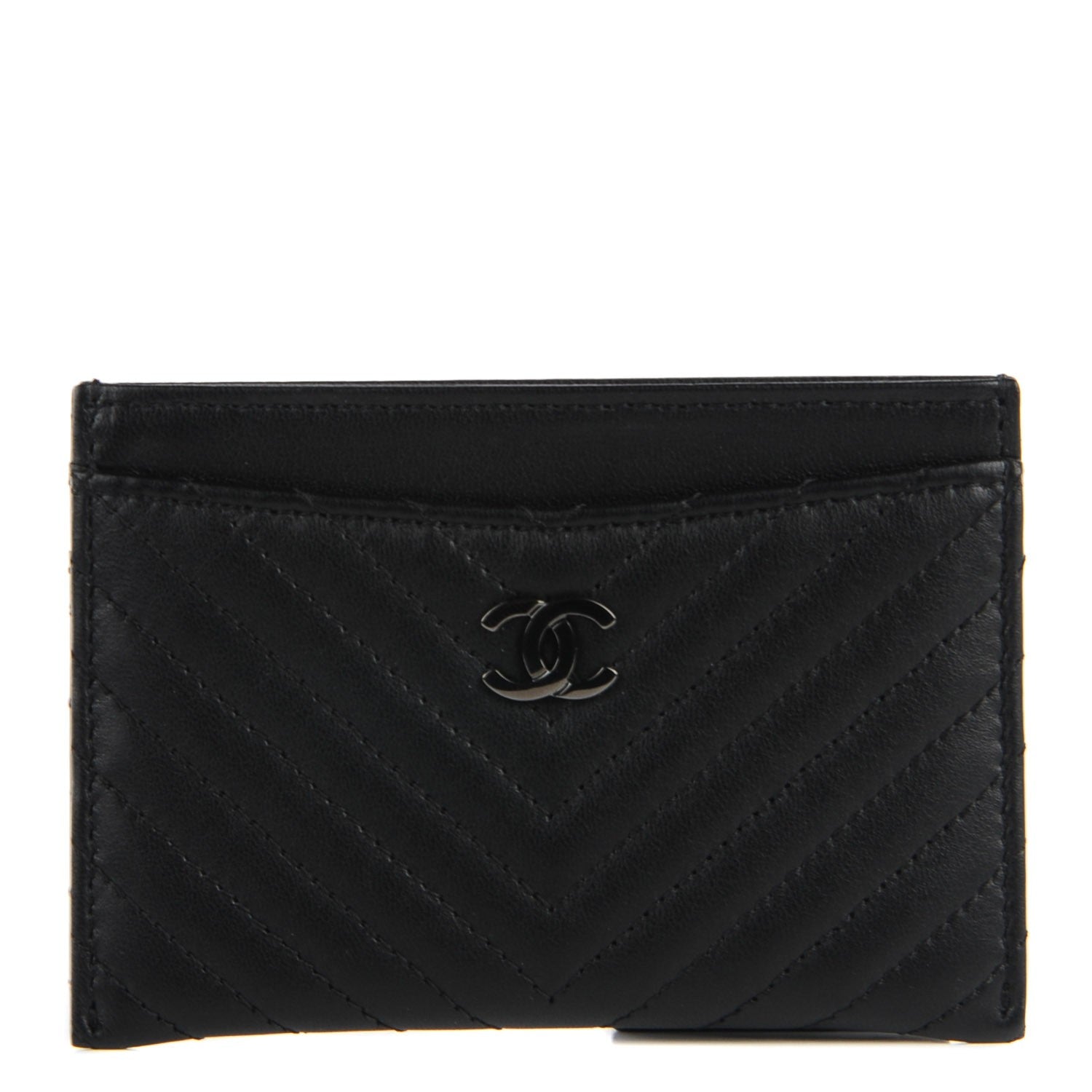Chanel Lambskin Chevron Card Holder Black 1 of 8