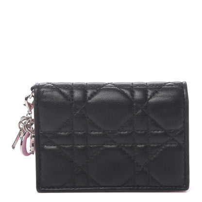 Christian Dior Lambskin Cannage Bi-Color Small Lady Dior Flap Card Holder Black Pink 1 of 8