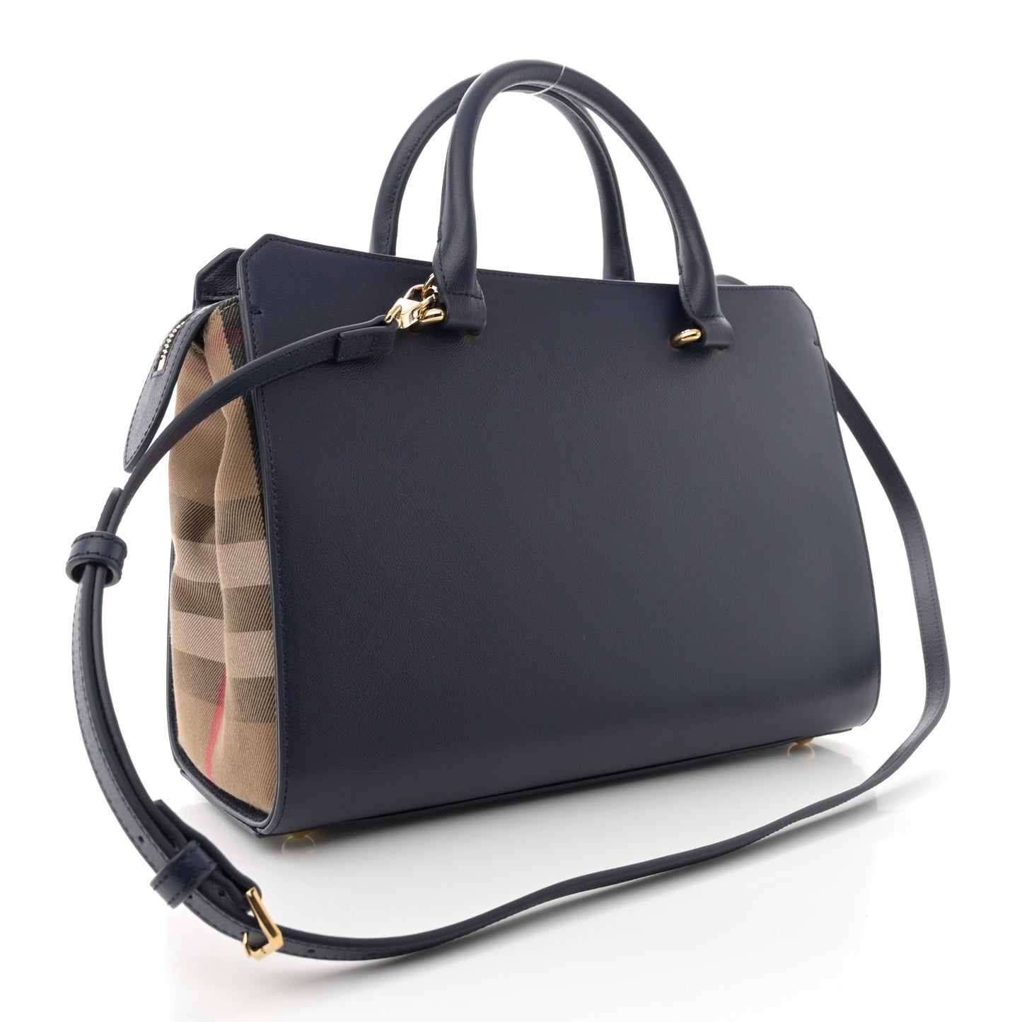 Calfskin Mega Check Small Banwell Tote Dark Canvas Blue