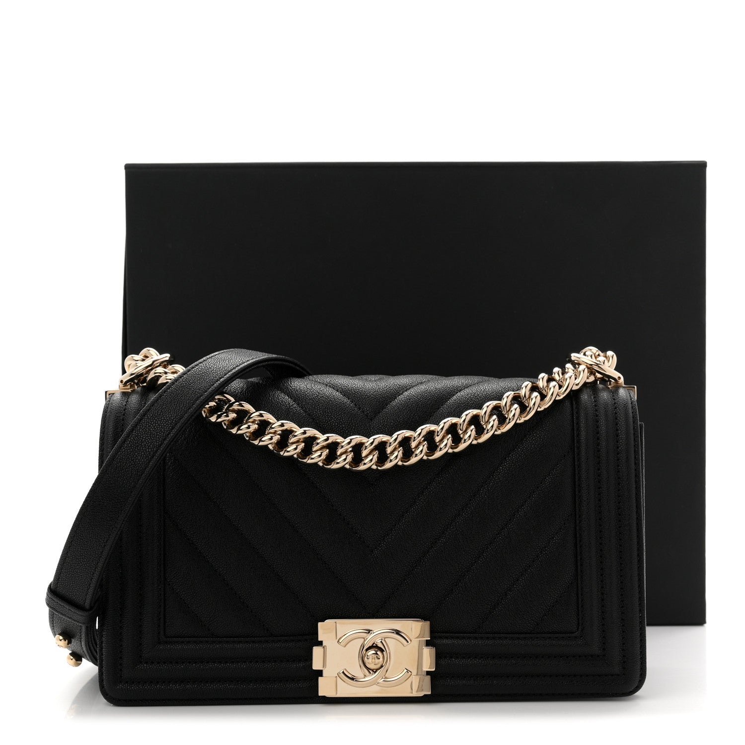 Chanel Caviar Chevron Quilted Medium Boy Flap Black 11 of 11