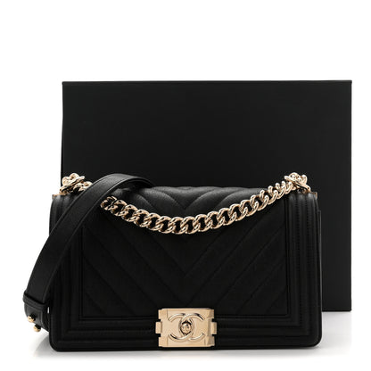 Chanel Caviar Chevron Quilted Medium Boy Flap Black 11 of 11