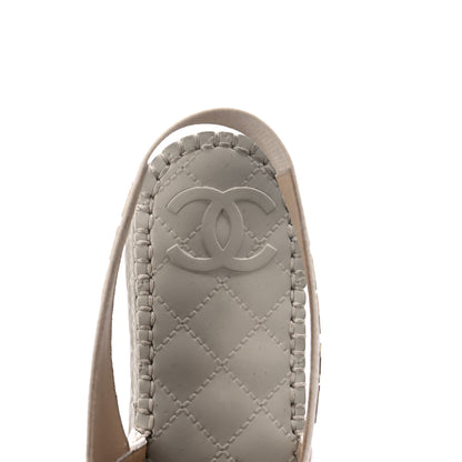 Chanel Canvas Lambskin CC Slingback Espadrilles 35 Beige White 10 of 11