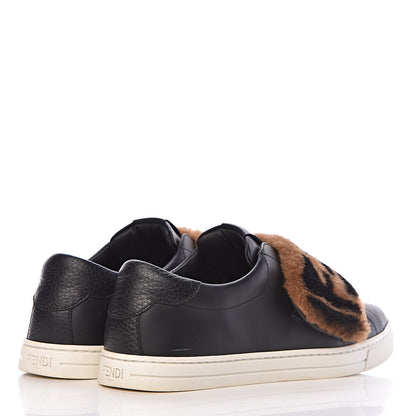 Fendi Vitello Shearling FF Velcro Slip On Sneakers 38 Black 4 of 12