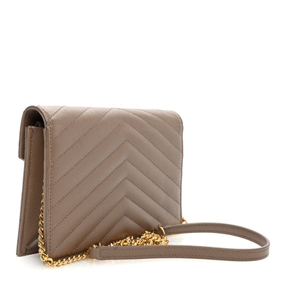 Saint Laurent Grain De Poudre Matelasse Chevron Monogram Envelope Chain Wallet Taupe 3 of 10