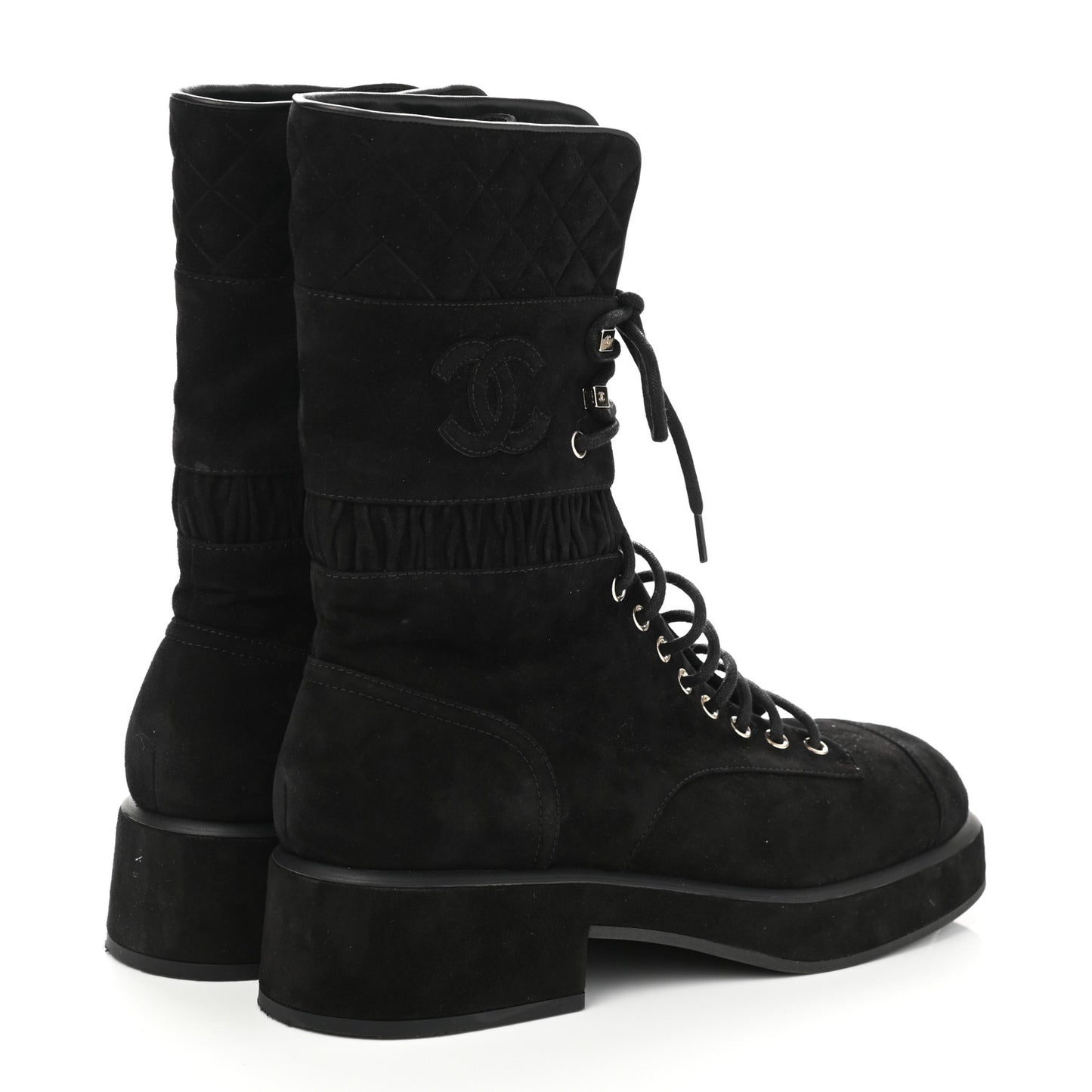 Suede Quilted Lace Up Combat Boots 41 Black