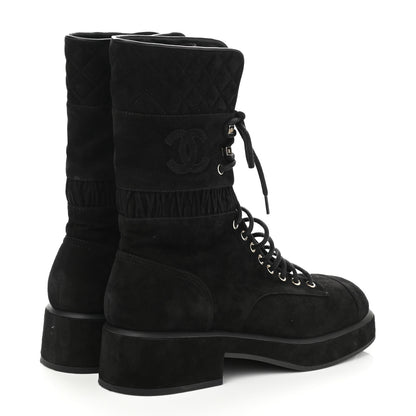 Chanel Suede Quilted Lace Up Combat Boots 41 Black 4 of 8