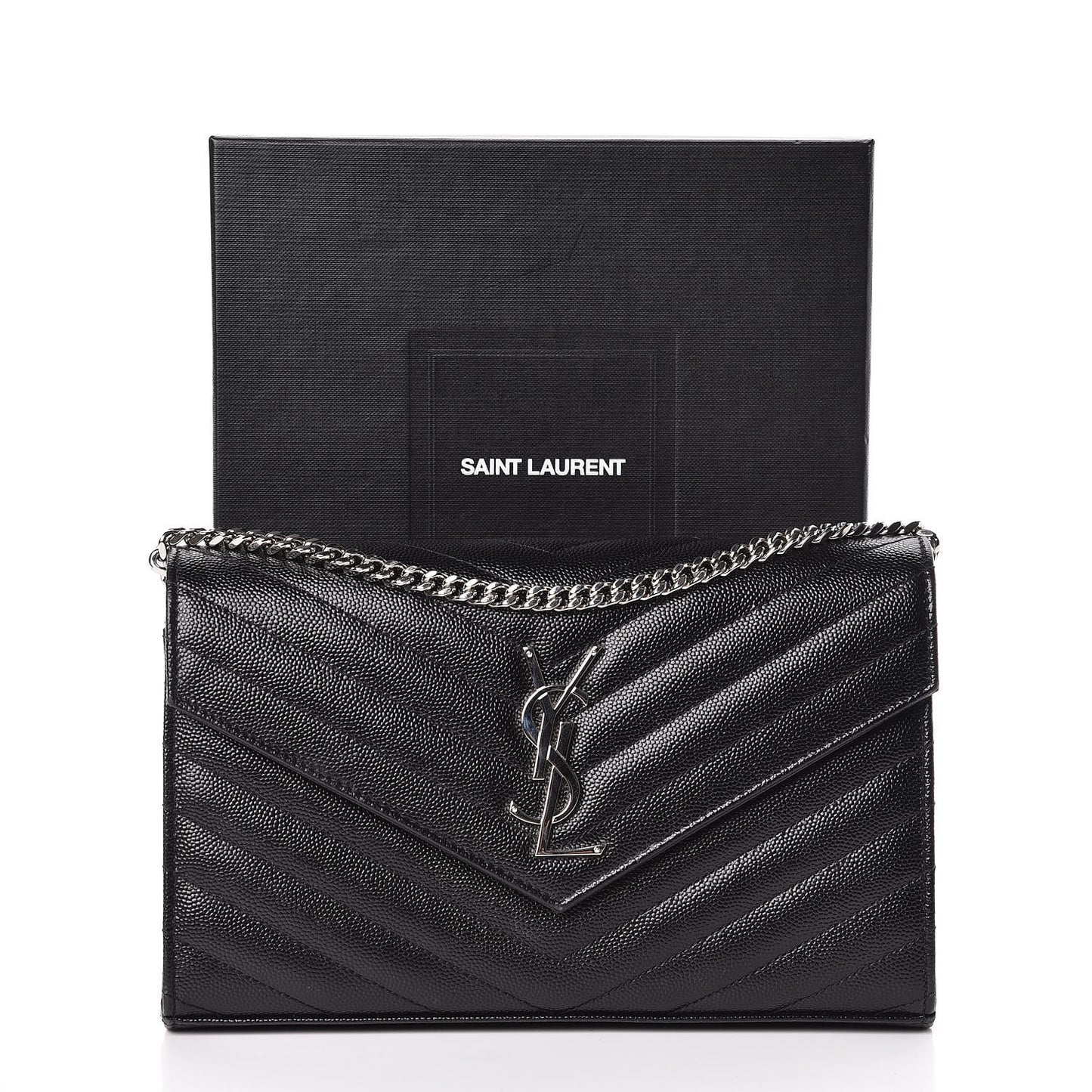 Grain De Poudre Matelasse Chevron Monogram Chain Wallet Black