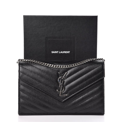 Saint Laurent Grain De Poudre Matelasse Chevron Monogram Chain Wallet Black 11 of 11