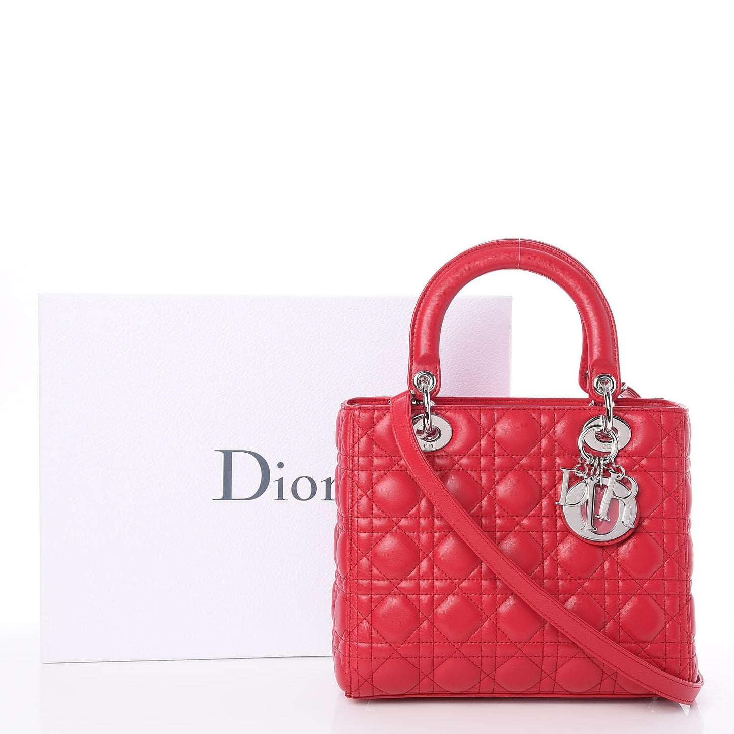 Lambskin Cannage Medium Lady Dior Red Carmin