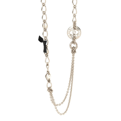 Chanel Metal Pearl Chain CC Paris Pendant Long Necklace Light Gold 1 of 6