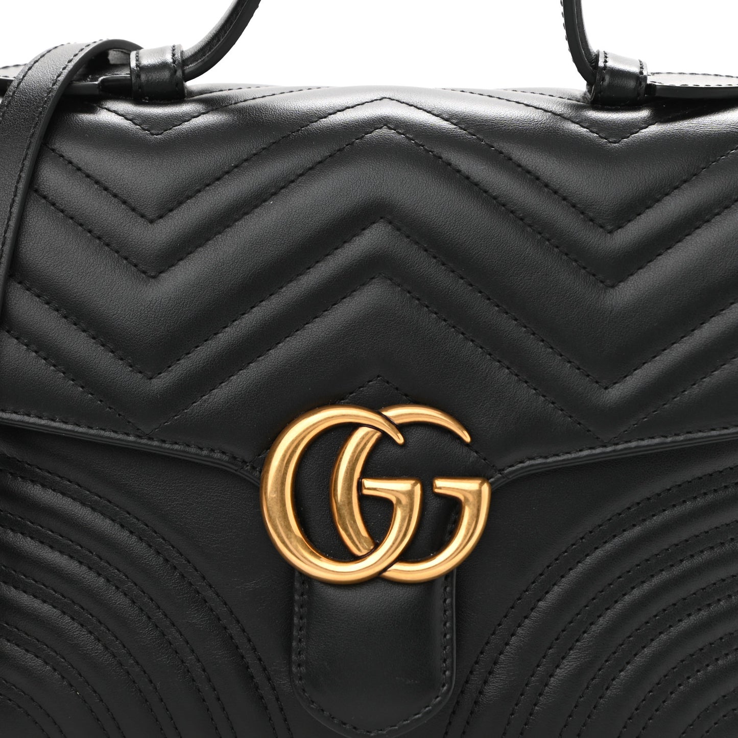 Calfskin Matelasse Small GG Marmont Top Handle Shoulder Bag Black