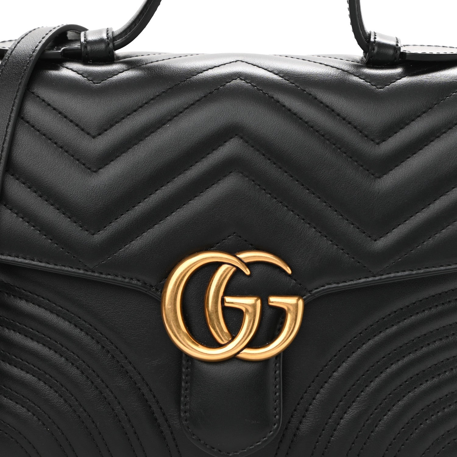 Gucci Calfskin Matelasse Small GG Marmont Top Handle Shoulder Bag Black 8 of 10