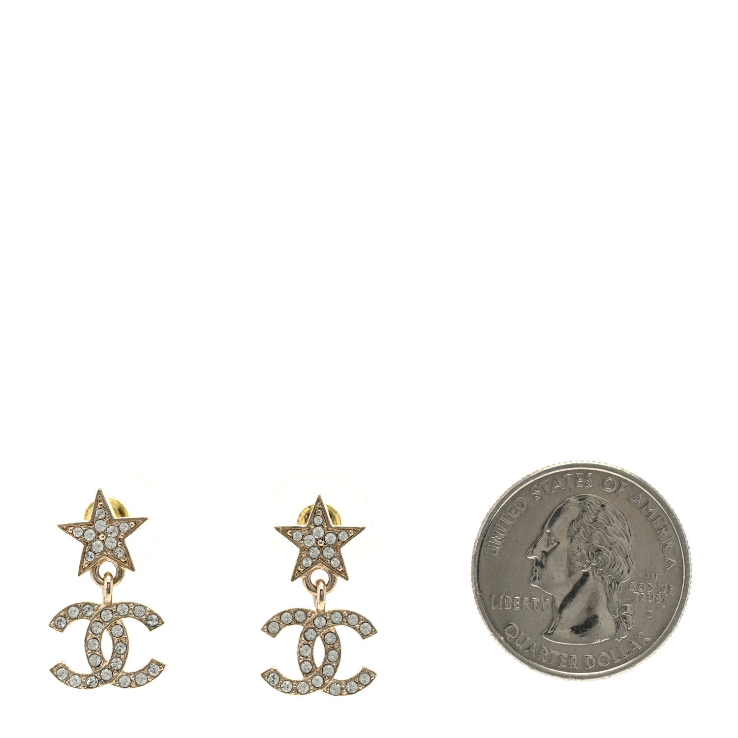 Chanel Crystal CC Star Drop Earrings Gold 2 of 5
