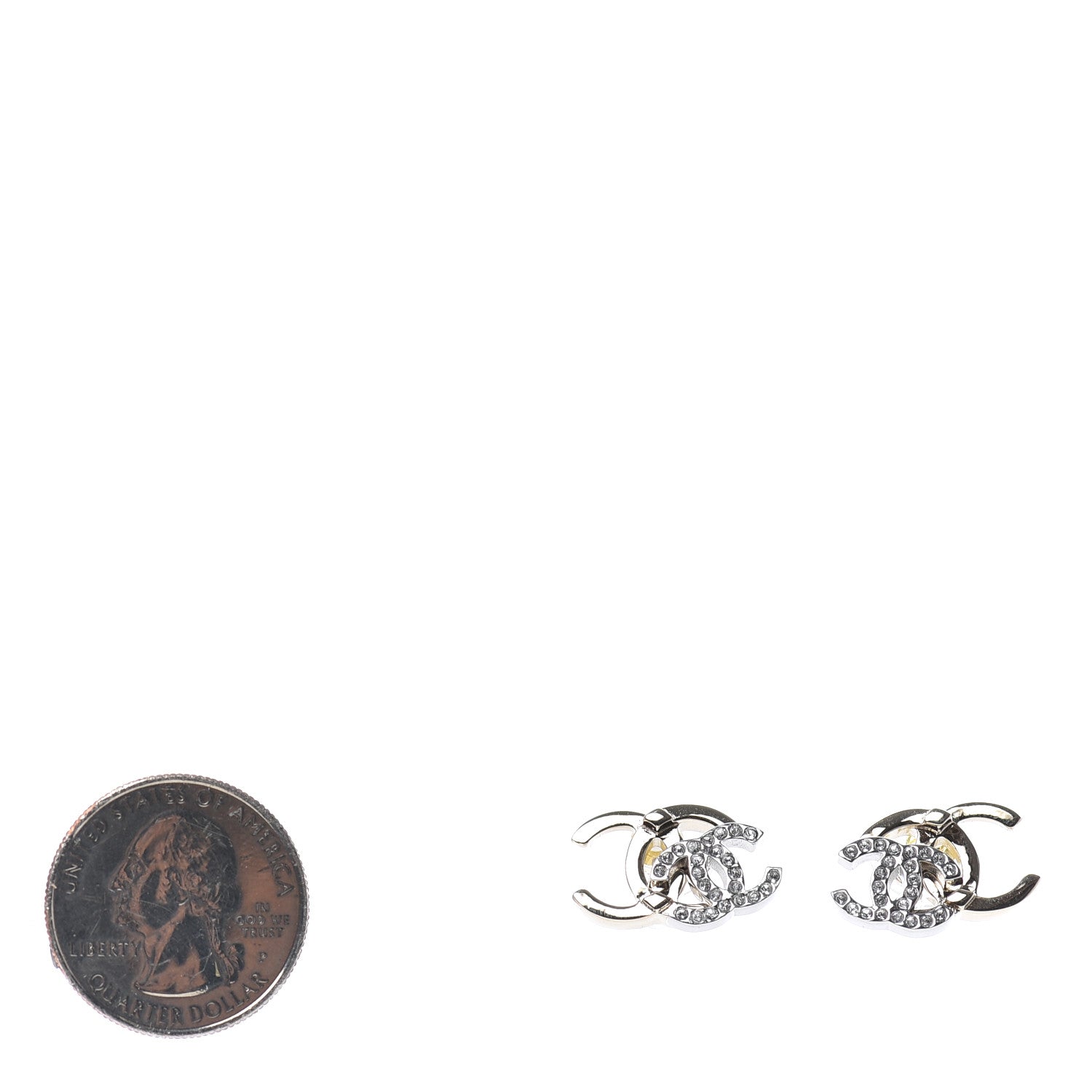 Chanel Crystal Double CC Earrings Gold Silver 2 of 4