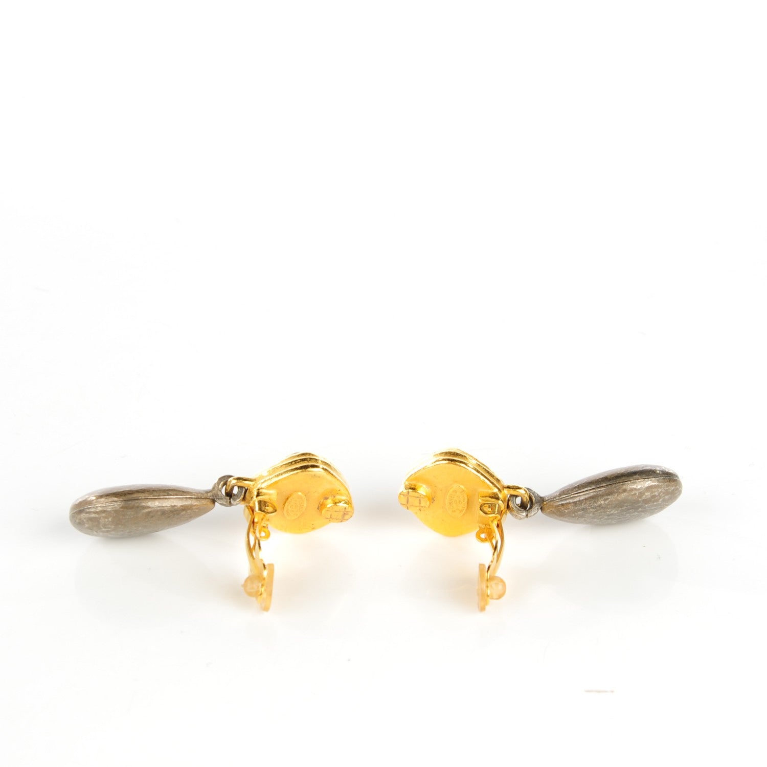 Chanel Hammered Metal CC Drop Clip On Earrings Gold 4 of 4