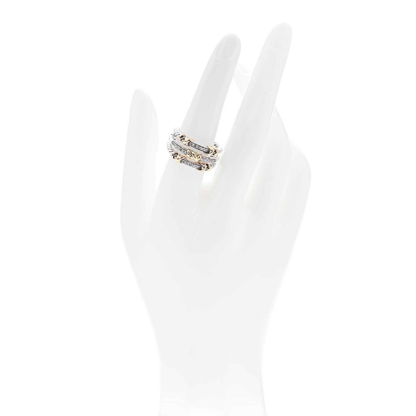 Sterling Silver 18K Yellow Gold Diamond Petite Helena Wrap Three Row Ring 56 7.5