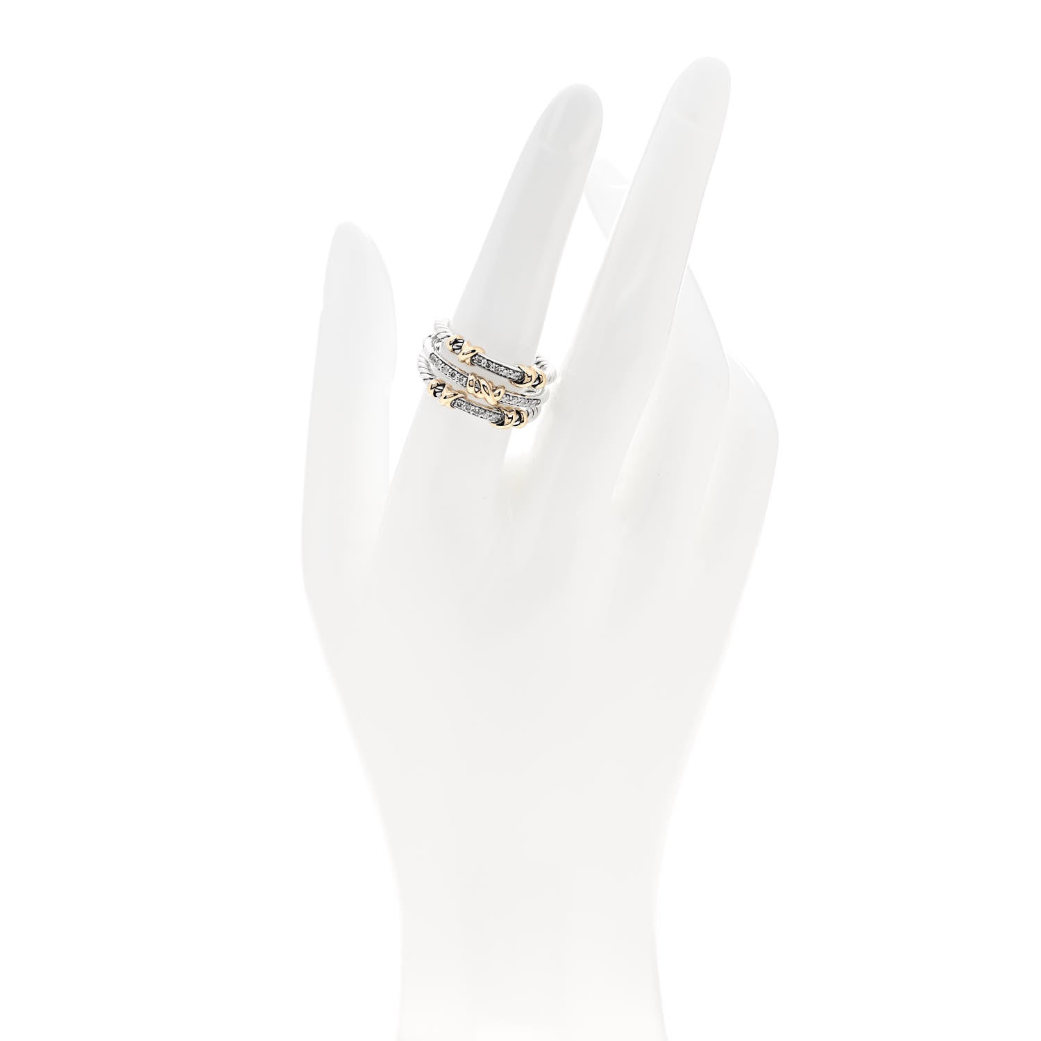 David Yurman Sterling Silver 18K Yellow Gold Diamond Petite Helena Wrap Three Row Ring 56 7.5 2 of 4