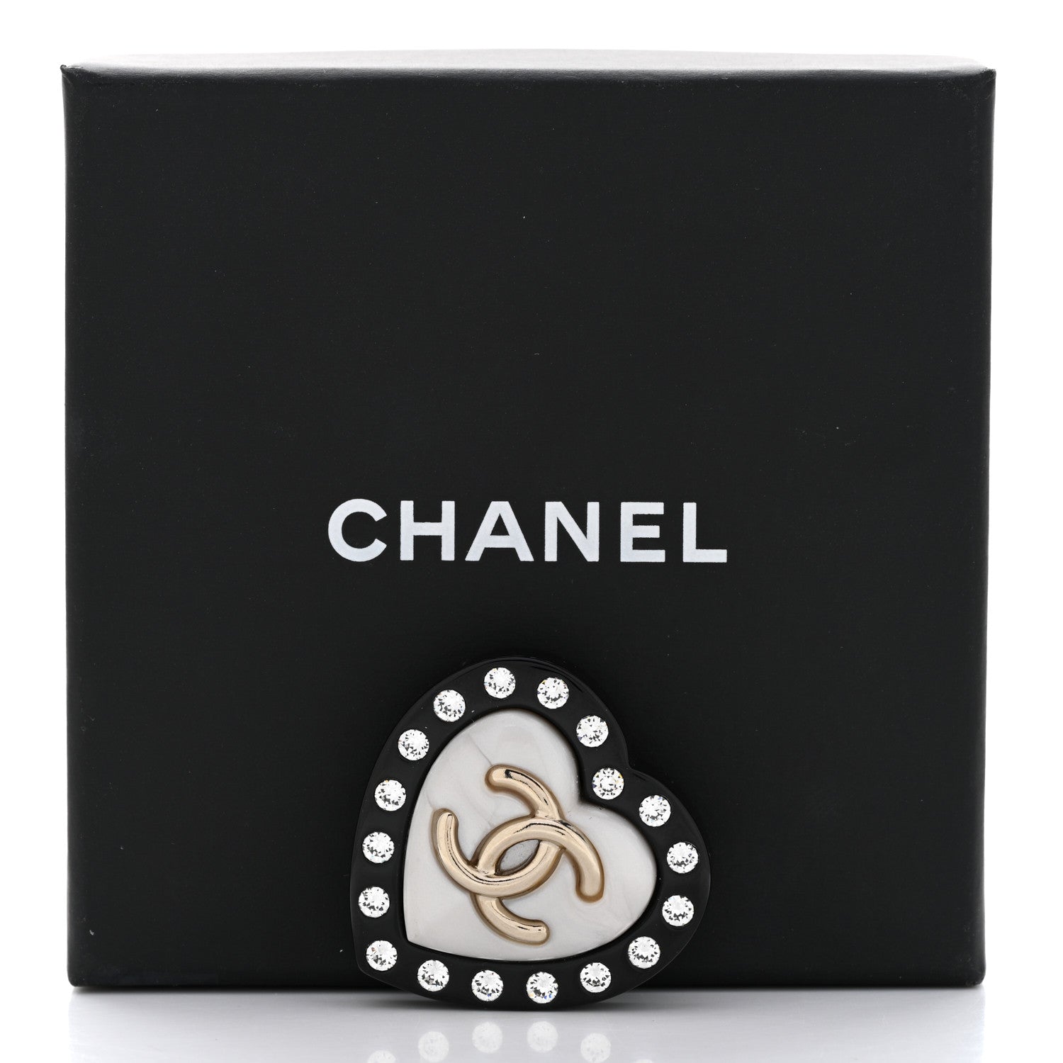 Chanel Crystal Pearl CC Heart Brooch Gold Black White 6 of 6