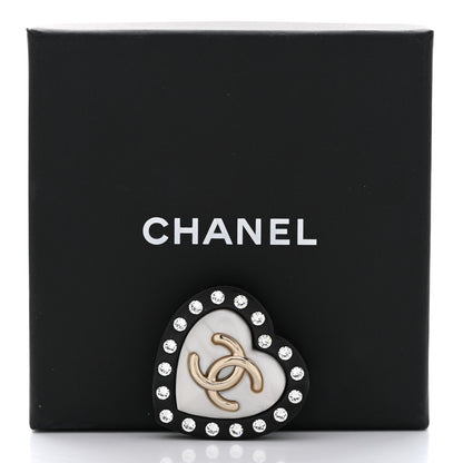 Chanel Crystal Pearl CC Heart Brooch Gold Black White 6 of 6