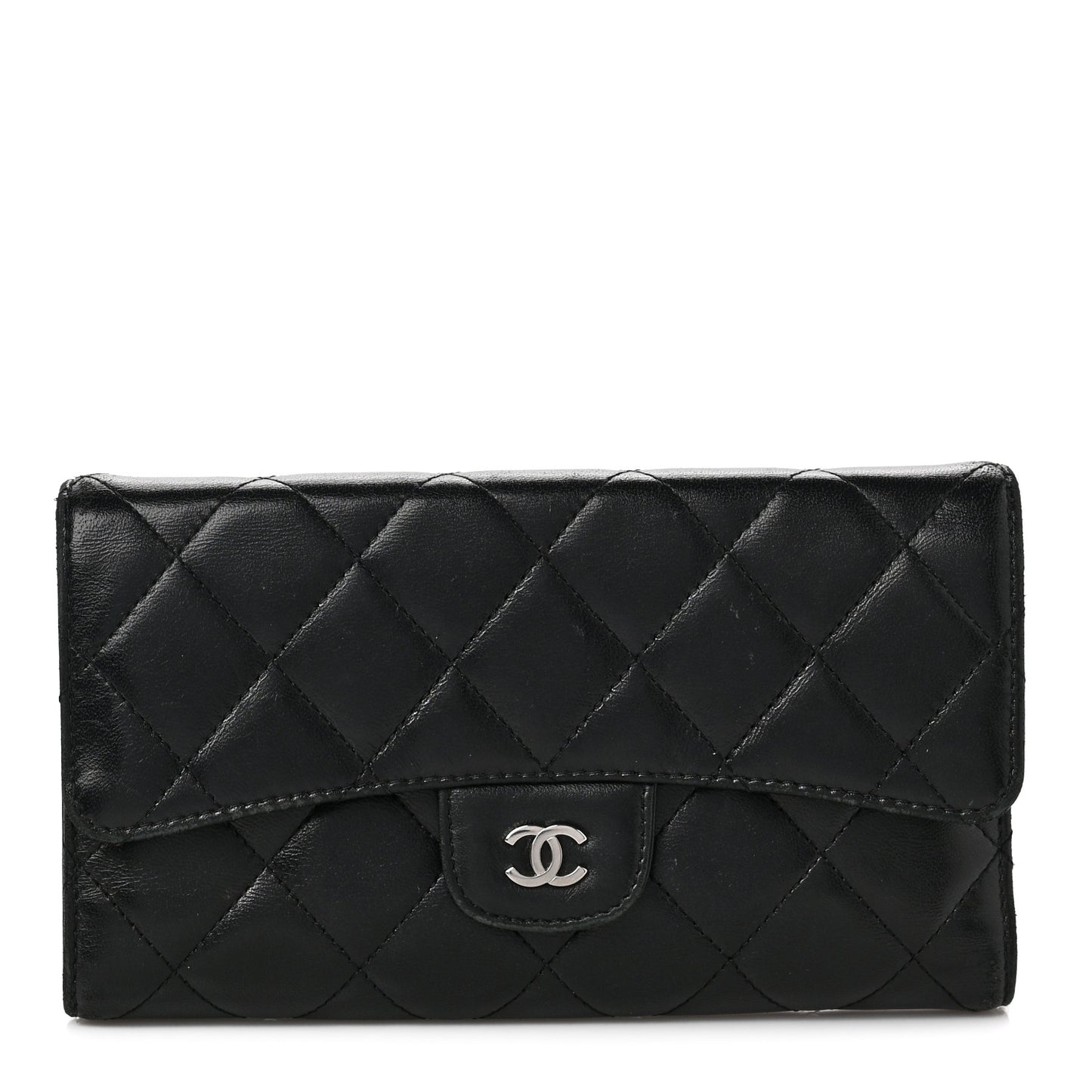 Lambskin Quilted Large Flap Wallet Black