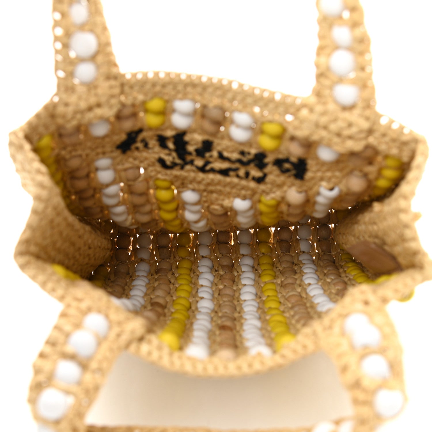Prada Raffia Wood Bead Embroidered Logo Tote Bag Naturale 5 of 9