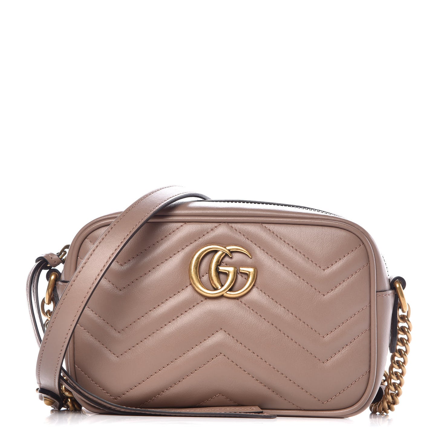 Calfskin Matelasse Mini GG Marmont Chain Shoulder Bag Nude