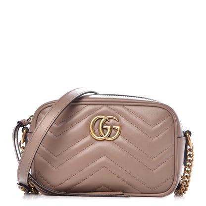 Gucci Calfskin Matelasse Mini GG Marmont Chain Shoulder Bag Nude 1 of 7