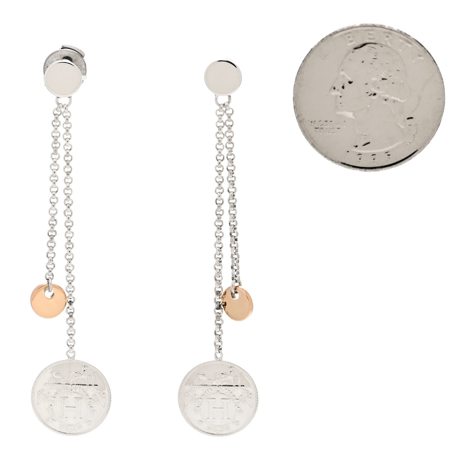 Hermes Sterling Silver 18K Rose Gold PM Ex-Libris Earrings 2 of 5