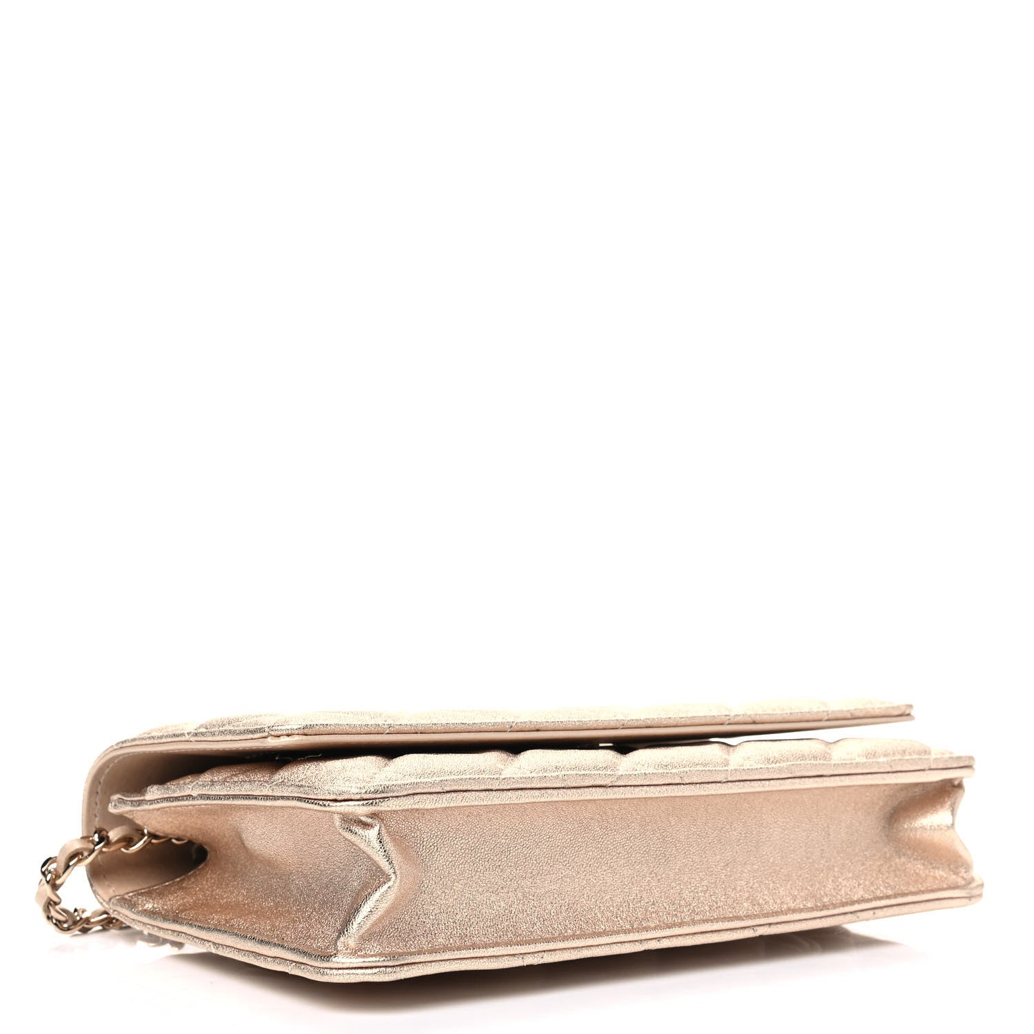 Chanel Metallic Lambskin Quilted Wallet On Chain WOC Gold 3 of 5