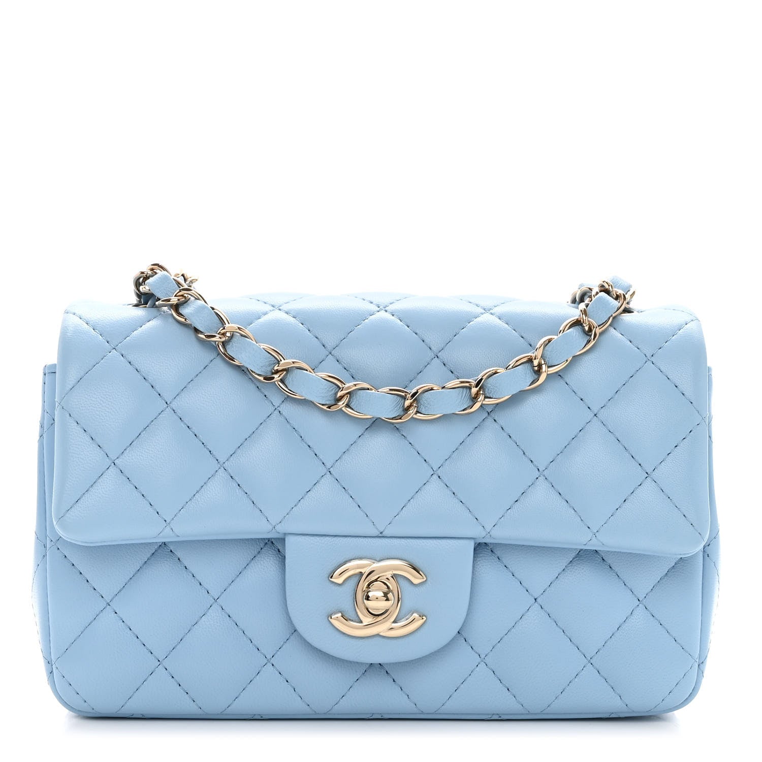 Chanel Lambskin Quilted Mini Rectangular Flap Light Blue 1 of 10