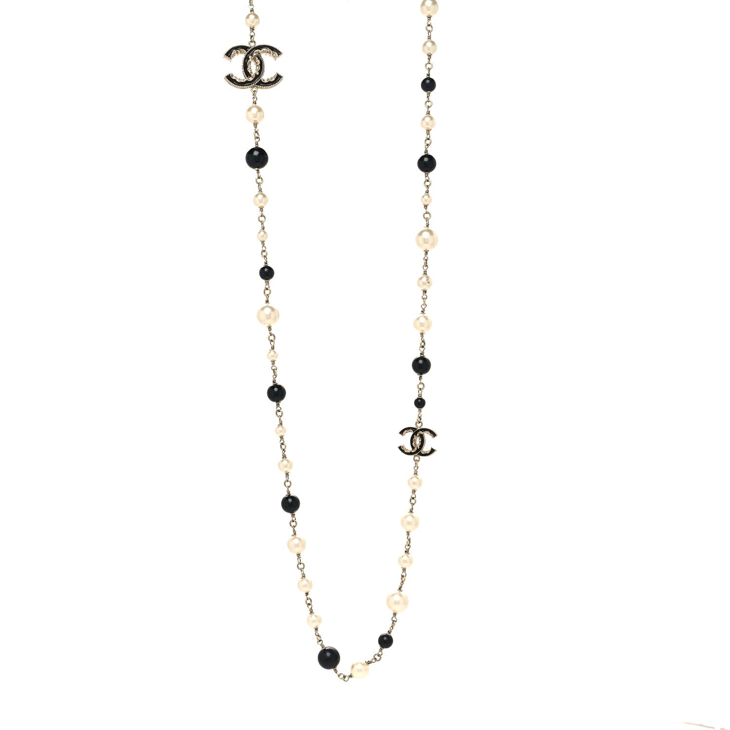 Chanel Pearl Beaded Crystal CC Long Necklace Gold Black White 1 of 5