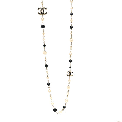 Chanel Pearl Beaded Crystal CC Long Necklace Gold Black White 1 of 5
