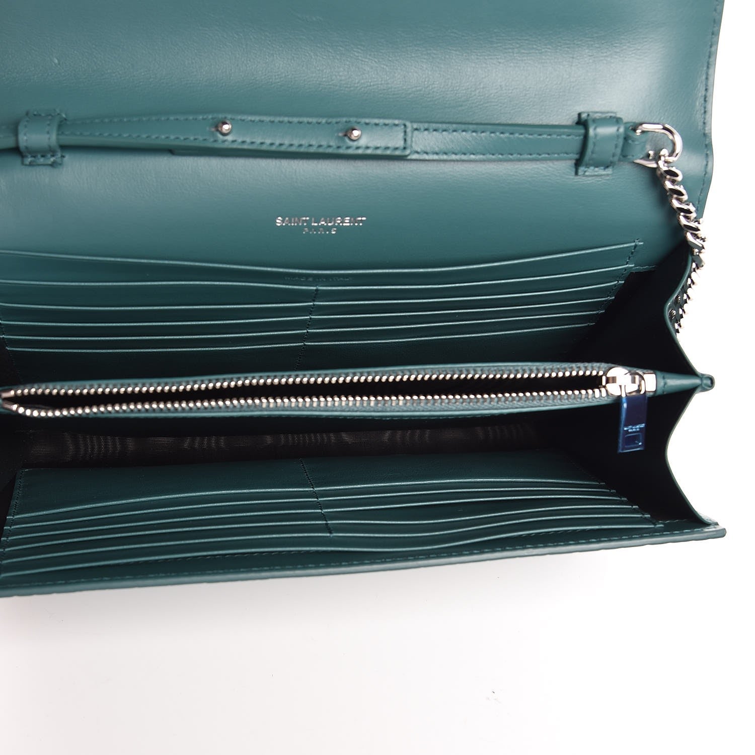 Saint Laurent Calfskin Crocodile Embossed Monogram Chain Wallet Water Green 5 of 9