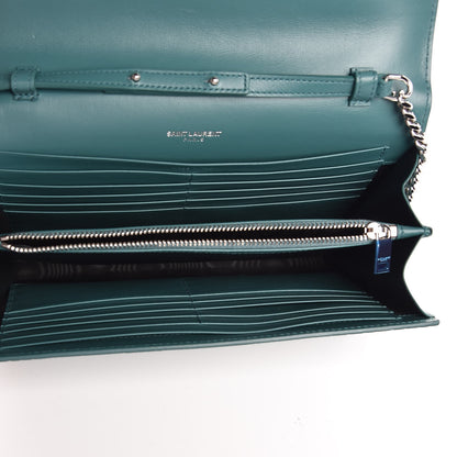 Saint Laurent Calfskin Crocodile Embossed Monogram Chain Wallet Water Green 5 of 9