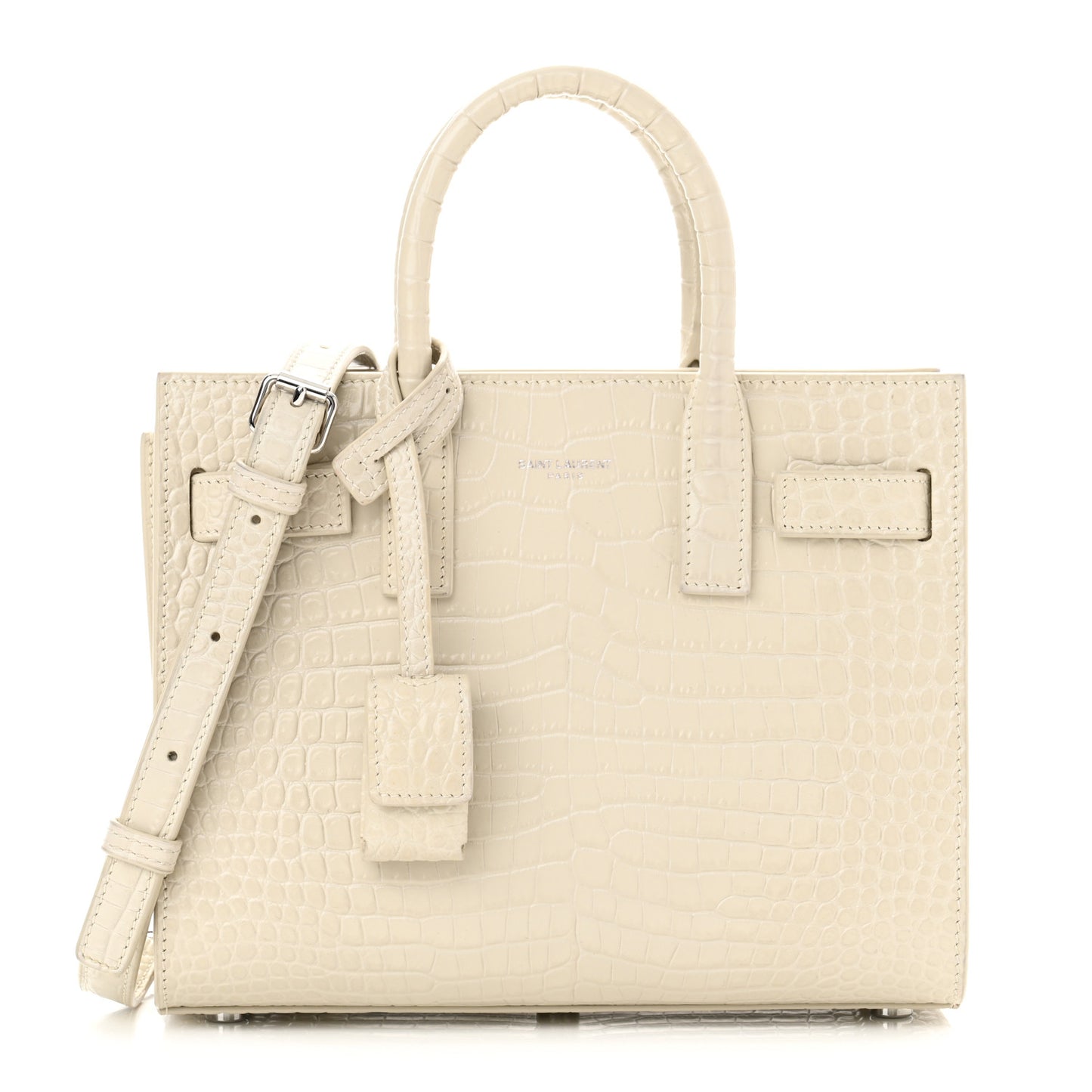 Calfskin Crocodile Embossed Nano Sac De Jour Crema Soft