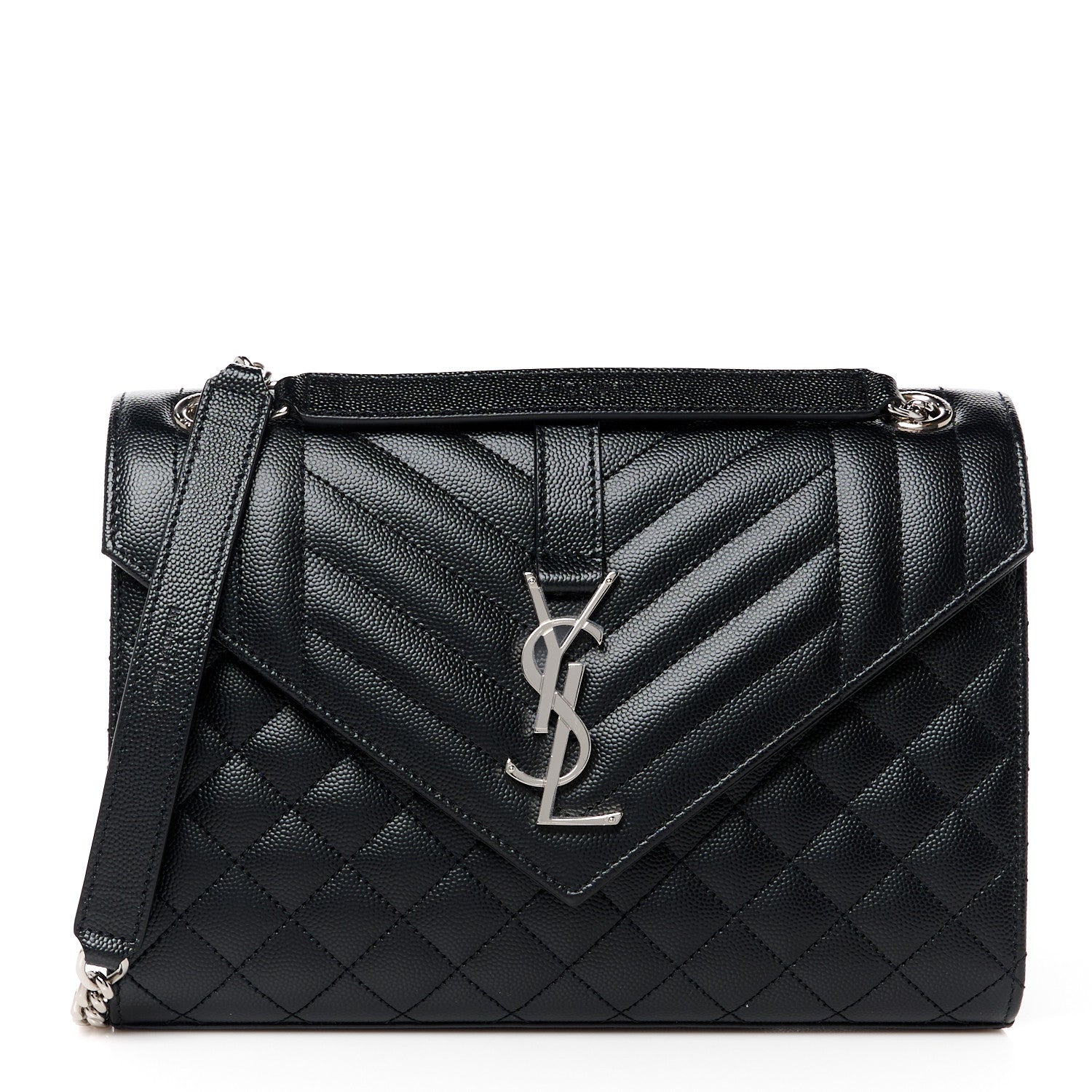 Saint Laurent Grain De Poudre Textured Mixed Matelasse Triquilt Medium Monogram Satchel Black 1 of 12