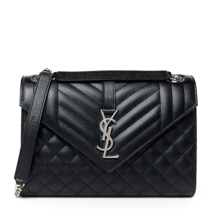 Saint Laurent Grain De Poudre Textured Mixed Matelasse Triquilt Medium Monogram Satchel Black 1 of 12