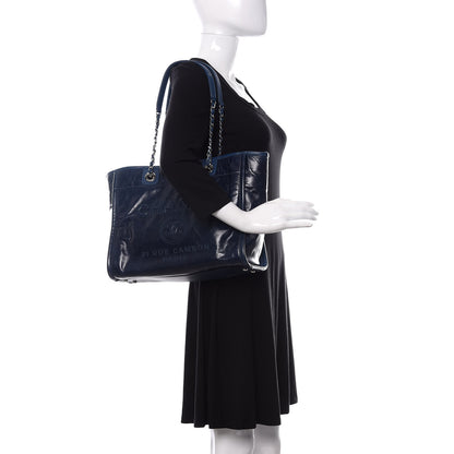 Chanel Glazed Calfskin Small Deauville Tote Blue 3 of 12