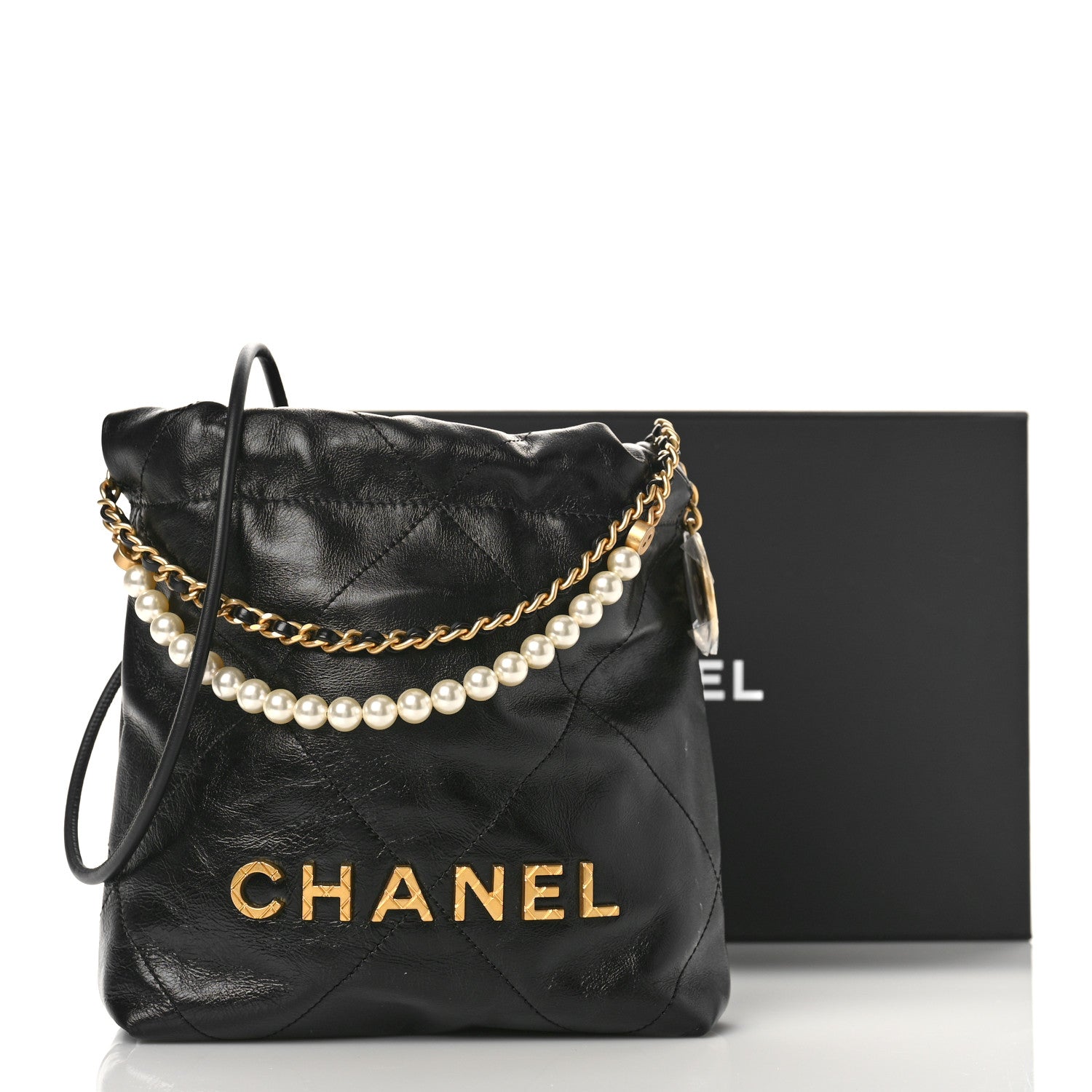 Chanel Shiny Crumpled Calfskin Quilted Pearl Mini Chanel 22 Black 9 of 9