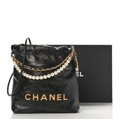 Chanel Shiny Crumpled Calfskin Quilted Pearl Mini Chanel 22 Black 9 of 9