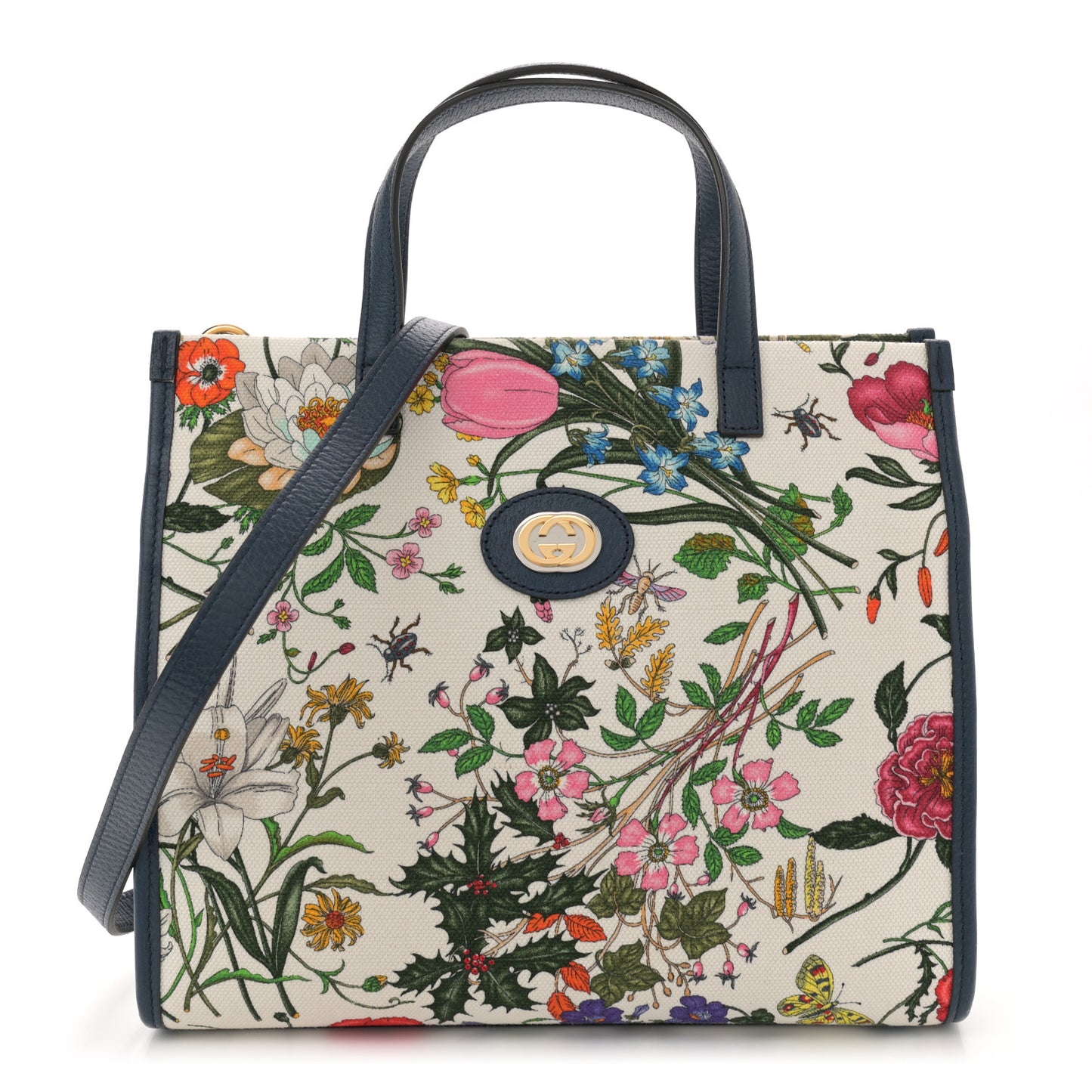 Canvas Medium Flora Tote White Multicolor Blue Agata