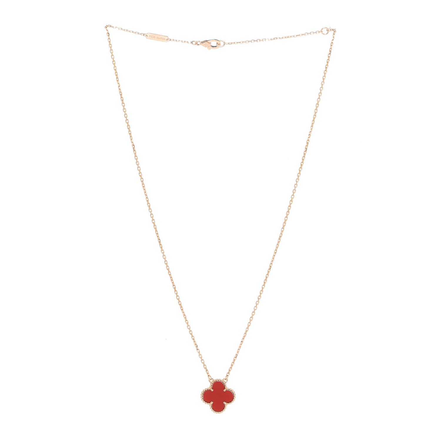Van Cleef & Arpels 18K Yellow Gold Carnelian Vintage Alhambra Pendant Necklace 3 of 6