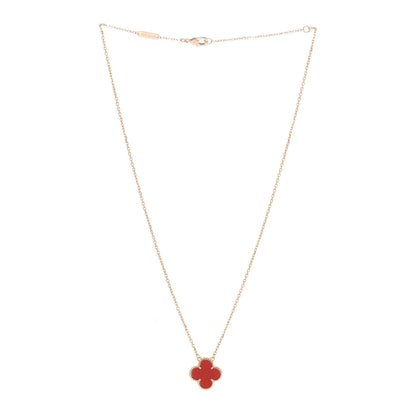Van Cleef & Arpels 18K Yellow Gold Carnelian Vintage Alhambra Pendant Necklace 3 of 6